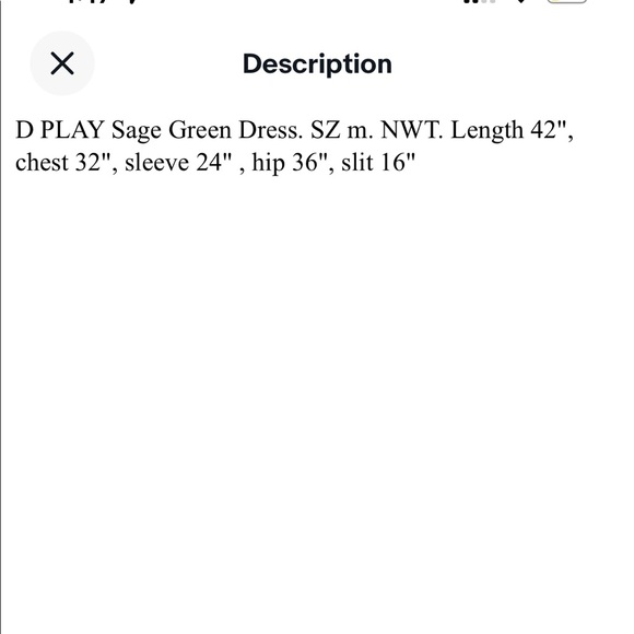 D PLAY Sage Green Dress. SZ m. NWT - Picture 5 of 5